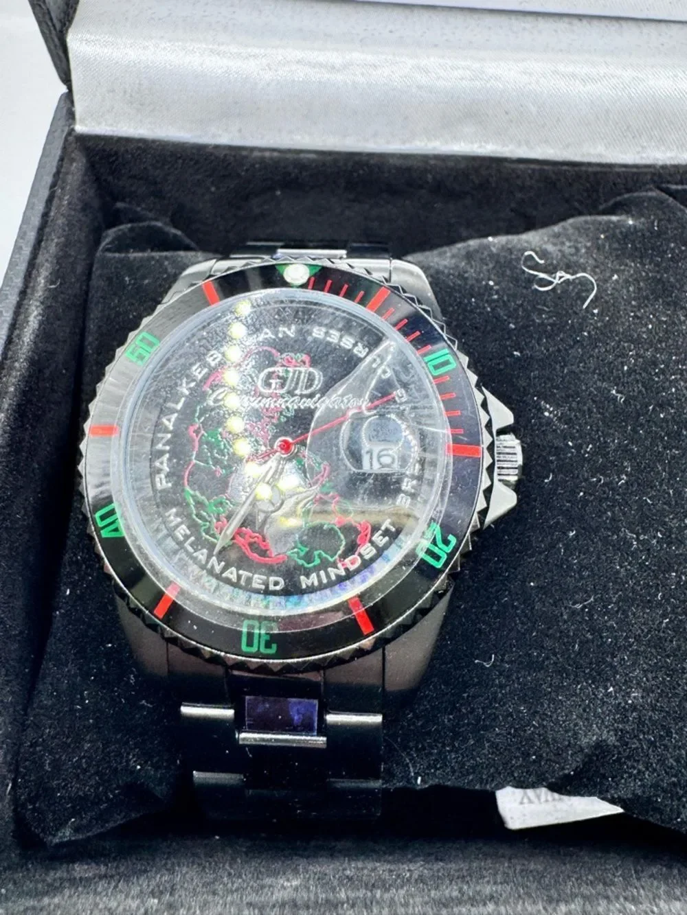 Pan-Alkebulan Circumnavigator Watch Melanated Mindset Black Stainless Steel Box
